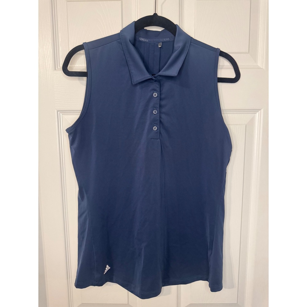 Adidas Primegreen Sleeveless Golf Polo Navy Blue Womens Medium Pleated Back
